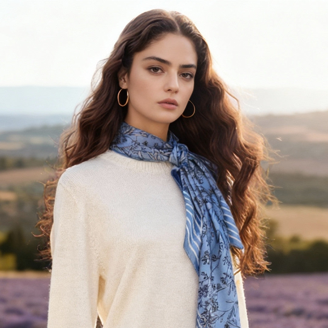 Wild Blue Yonder Sanvitalia Silky Scarf (90cm)