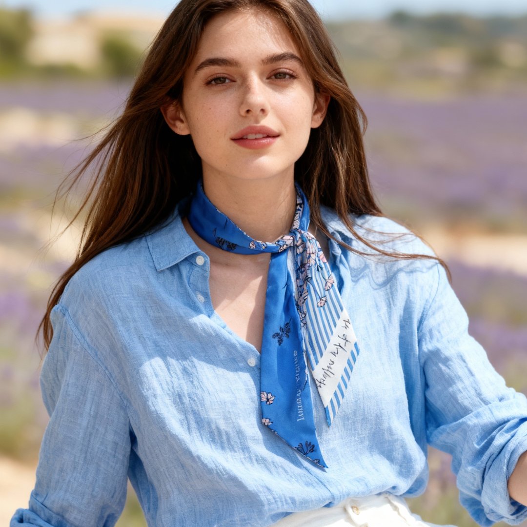 Wild Blue Yonder Blue Yarrow Twilly Silky Scarf (85cm)