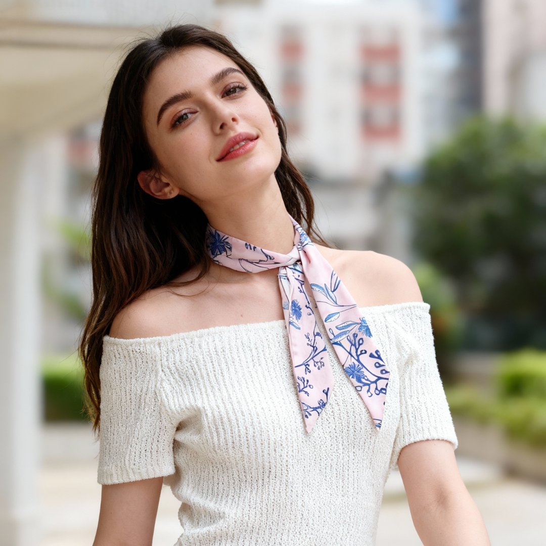 Wild Blue Yonder Pink Yarrow Twilly Silky Scarf (85cm)