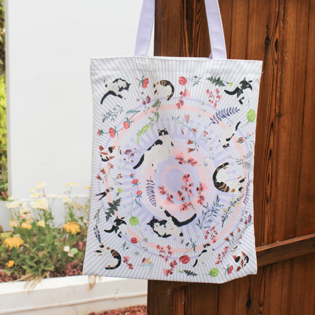 Yogis Cat and Flower Cat Crown Tote Bag