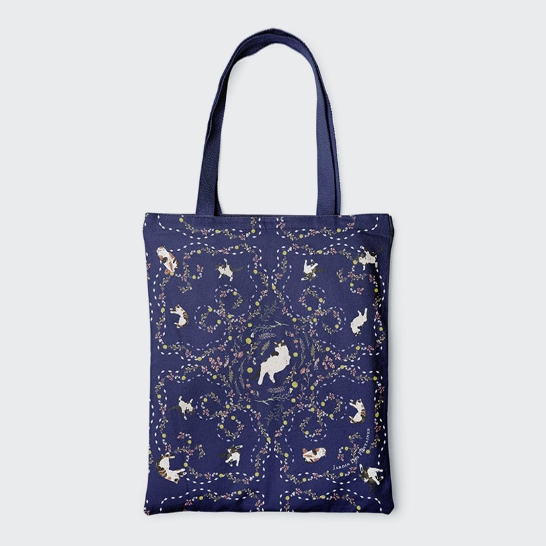 Yogis Cat and Flower Navy Tatra Mountain Tote Bag
