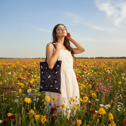 Yogis Cat and Flower Navy Tatra Mountain Tote Bag