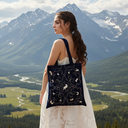 Yogis Cat and Flower Navy Tatra Mountain Tote Bag