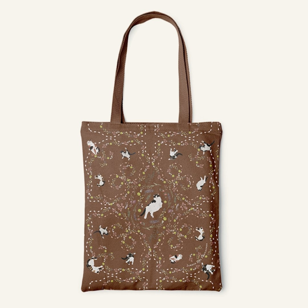 Yogis Cat and Flower Brown Tatra Mountain Tote Bag