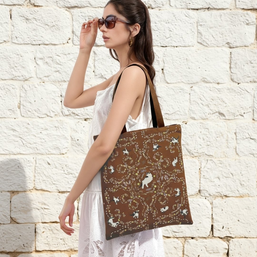 Yogis Cat and Flower Brown Tatra Mountain Tote Bag