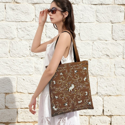 Yogis Cat and Flower Brown Tatra Mountain Tote Bag