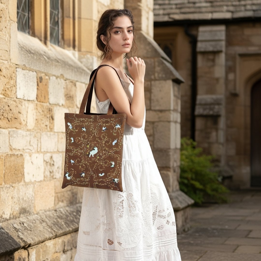 Yogis Cat and Flower Brown Tatra Mountain Tote Bag