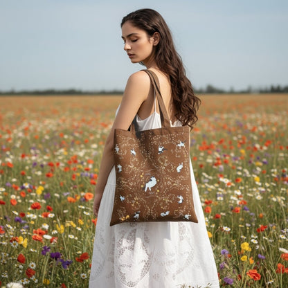 Yogis Cat and Flower Brown Tatra Mountain Tote Bag