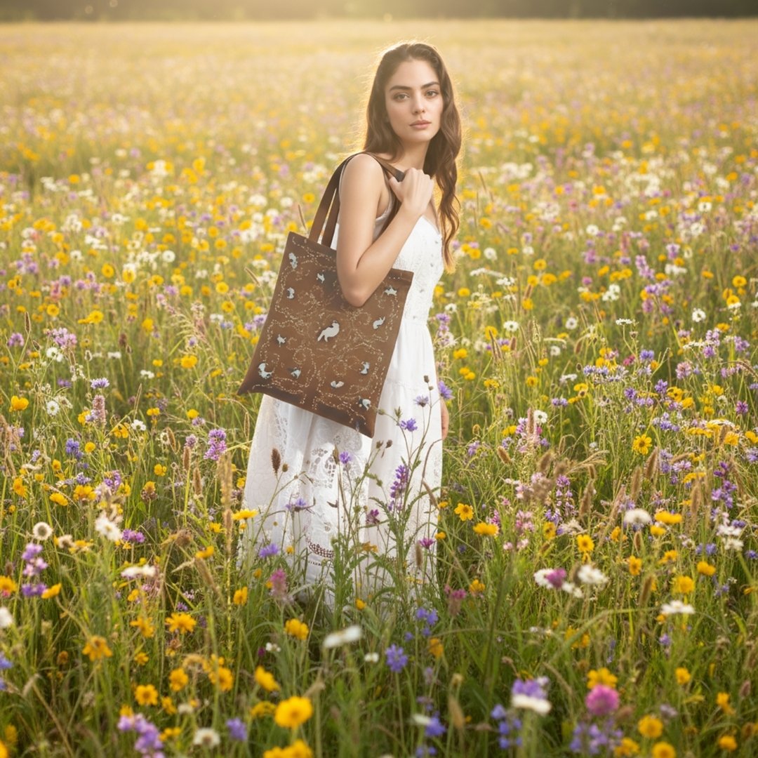 Yogis Cat and Flower Brown Tatra Mountain Tote Bag