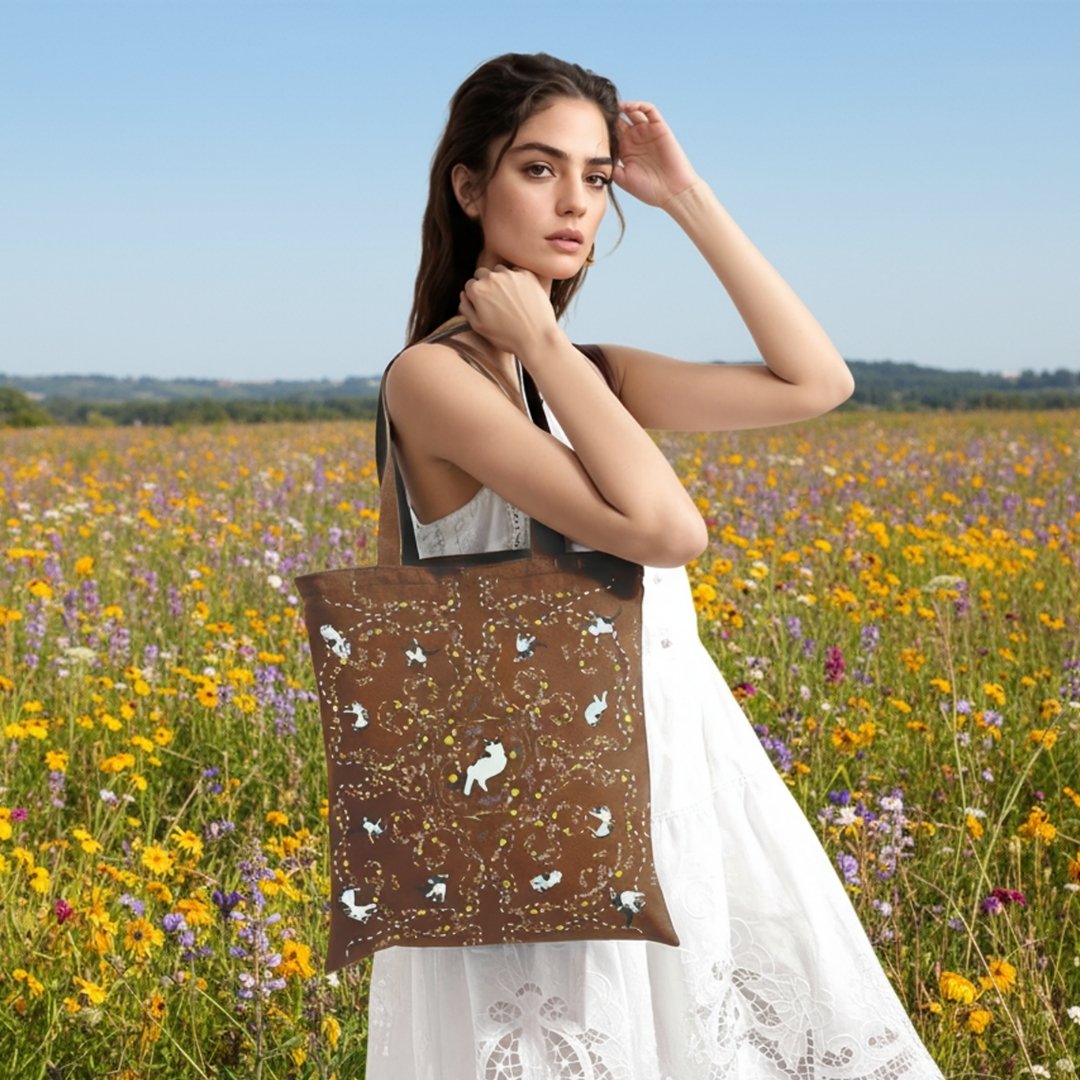 Yogis Cat and Flower Brown Tatra Mountain Tote Bag