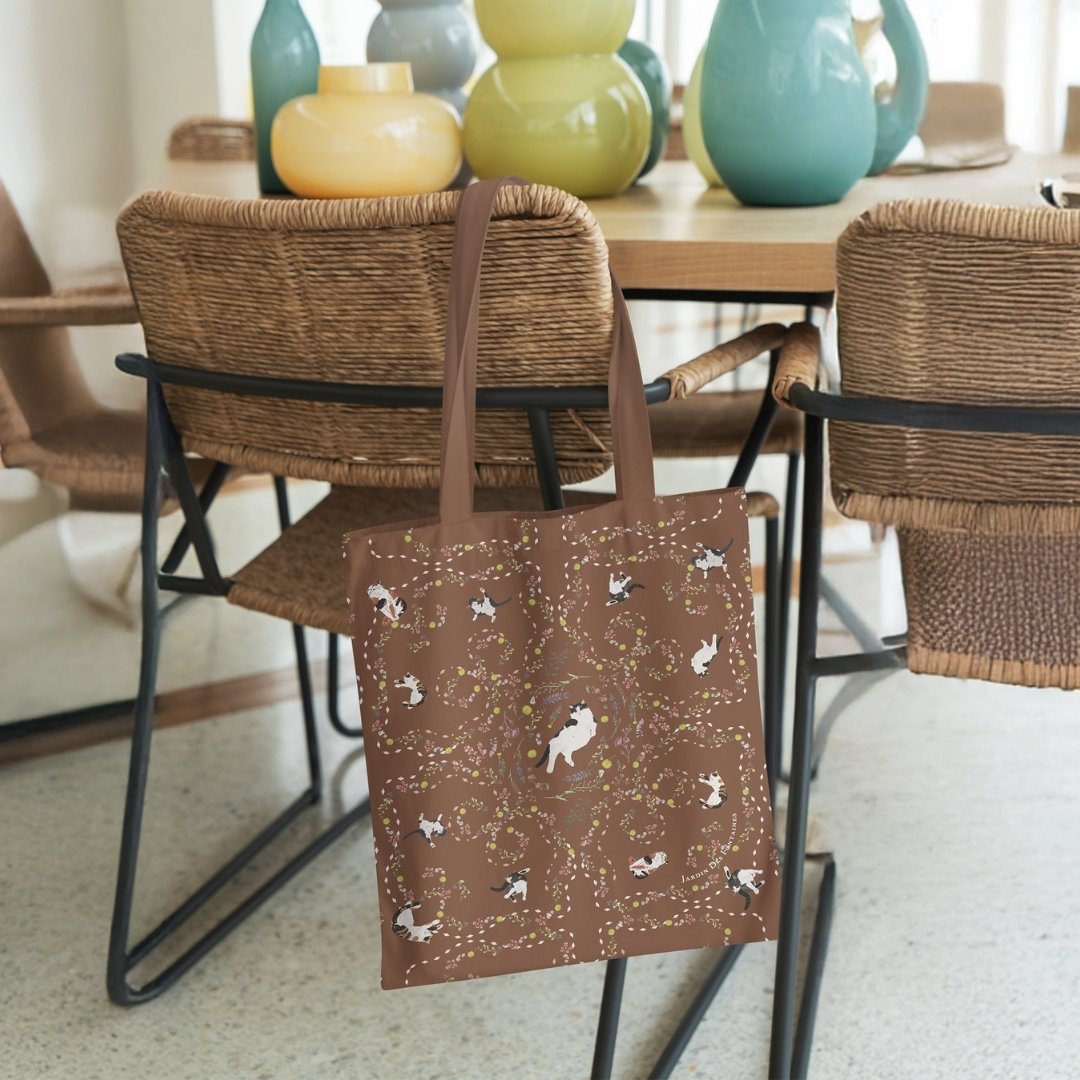 Yogis Cat and Flower Brown Tatra Mountain Tote Bag