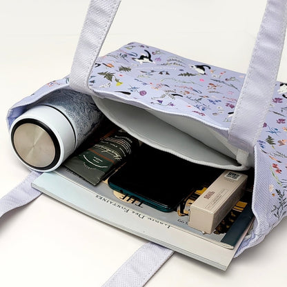 Yogis Cat and Flower Snowball Purple Tote Bag