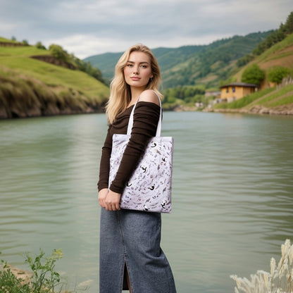 Yogis Cat and Flower Snowball Purple Tote Bag