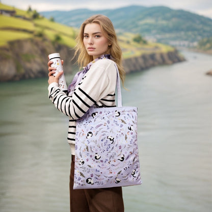 Yogis Cat and Flower Snowball Purple Tote Bag