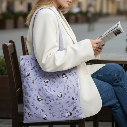 Yogis Cat and Flower Snowball Purple Tote Bag