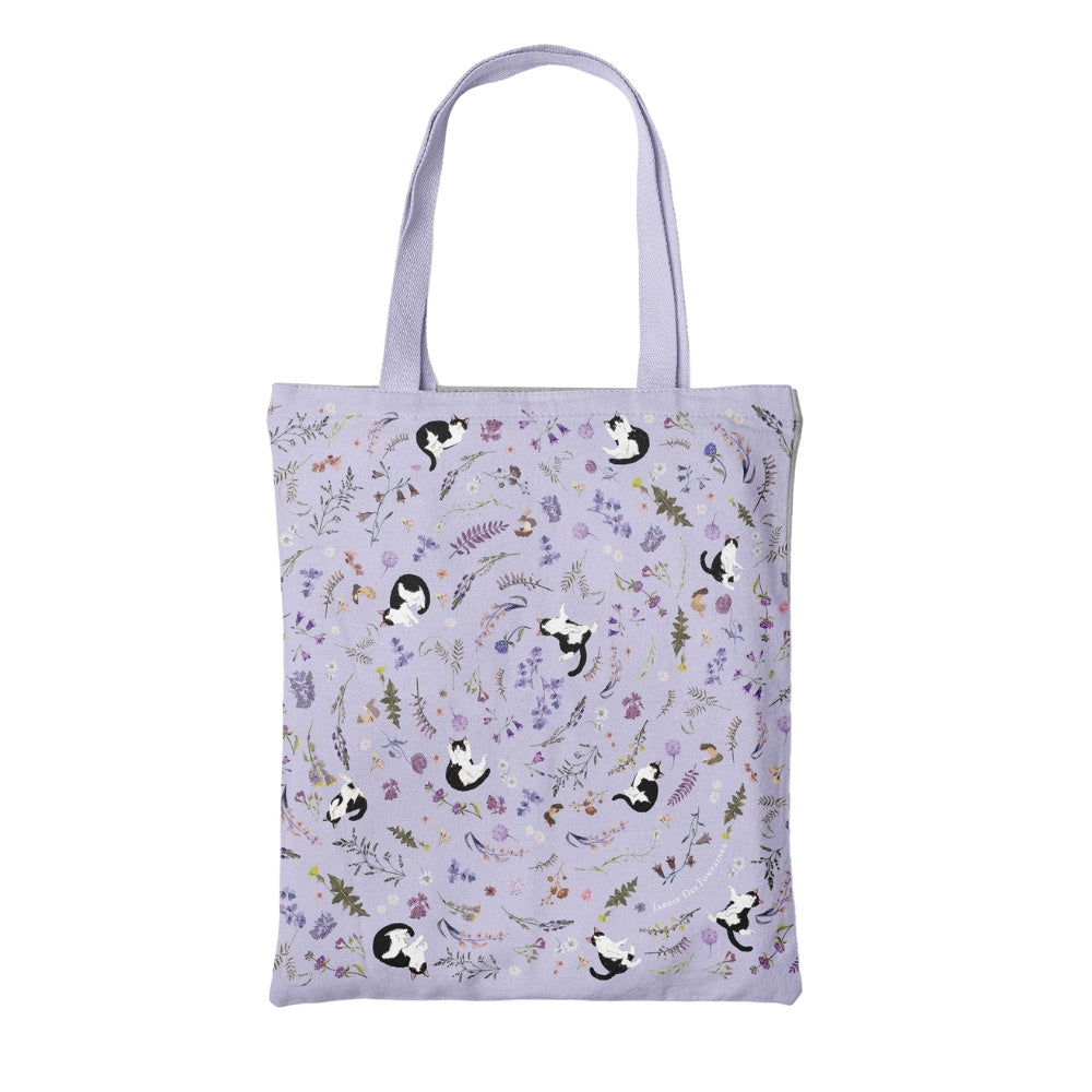 Yogis Cat and Flower Snowball Purple Tote Bag