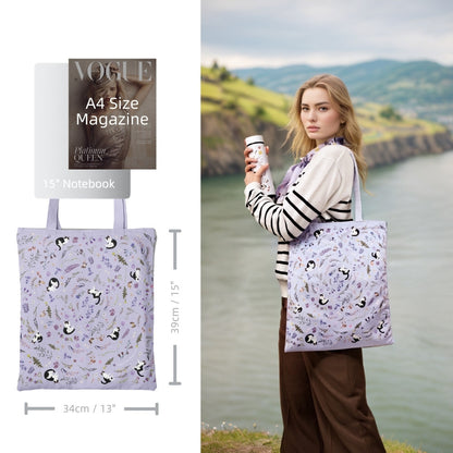 Yogis Cat and Flower Snowball Purple Tote Bag