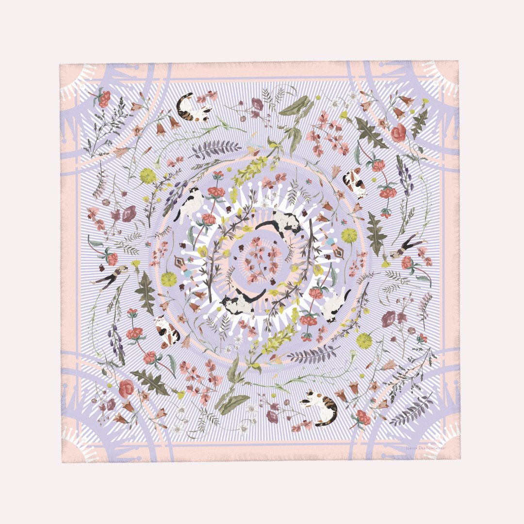 Yogis Cat and Flower Cat Crown Silky Scarf (60cm)