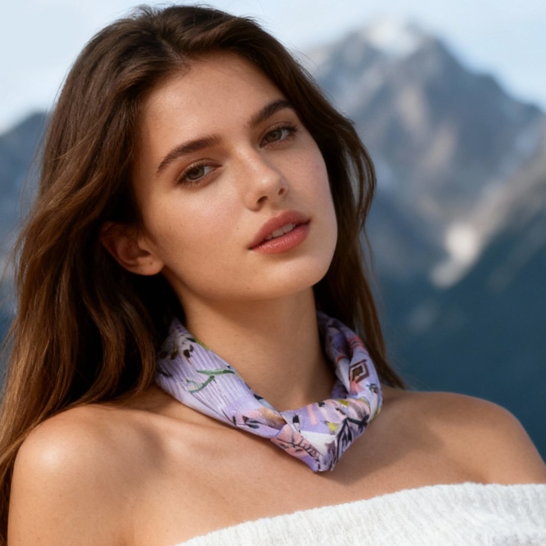 Yogis Cat and Flower Cat Crown Silky Scarf (60cm)