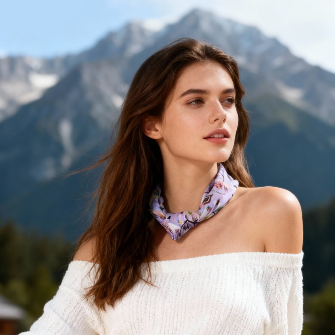 Yogis Cat and Flower Cat Crown Silky Scarf (60cm)