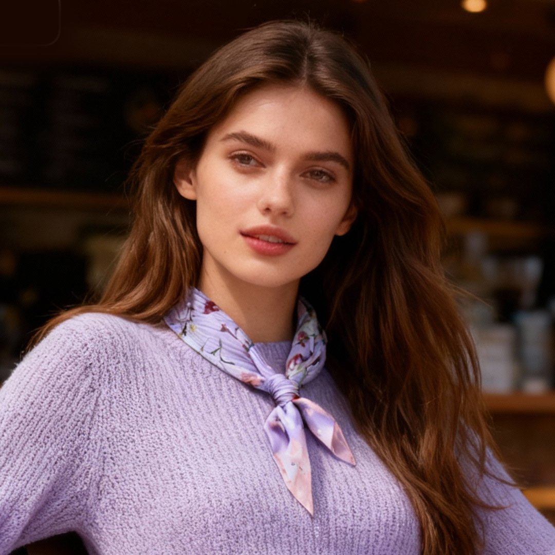 Yogis Cat and Flower Cat Crown Silky Scarf (60cm)