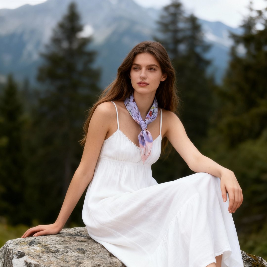 Yogis Cat and Flower Cat Crown Silky Scarf (60cm)