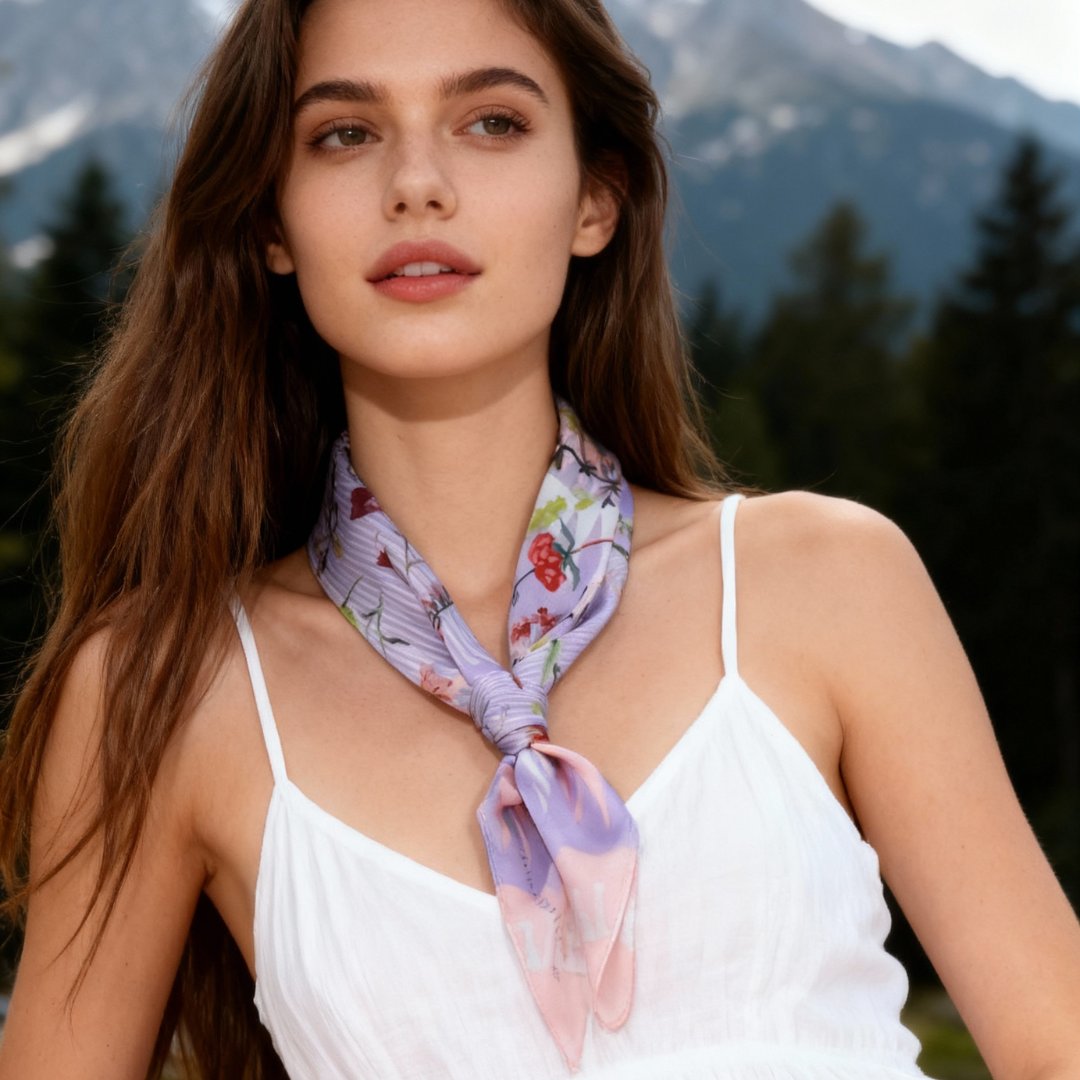 Yogis Cat and Flower Cat Crown Silky Scarf (60cm)