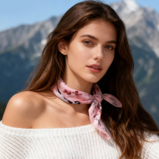 Yogis Cat and Flower Pink Silky Scarf (60cm)