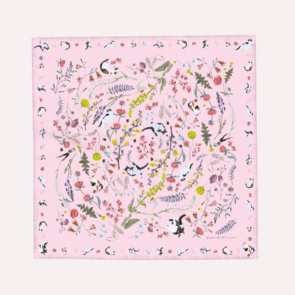 Yogis Cat and Flower Pink Silky Scarf (60cm)