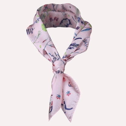 Yogis Cat and Flower Pink Silky Scarf (60cm)