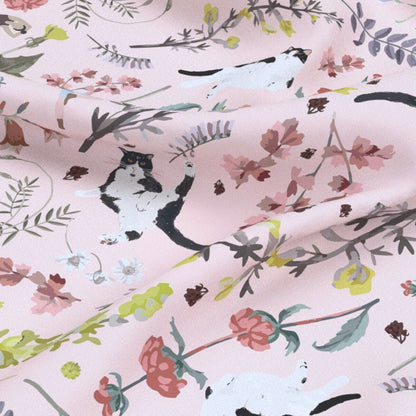 Yogis Cat and Flower Pink Silky Scarf (60cm)