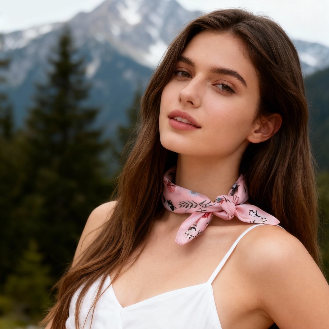 Yogis Cat and Flower Pink Silky Scarf (60cm)