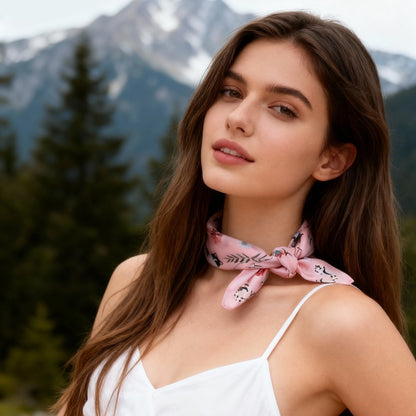 Yogis Cat and Flower Pink Silky Scarf (60cm)