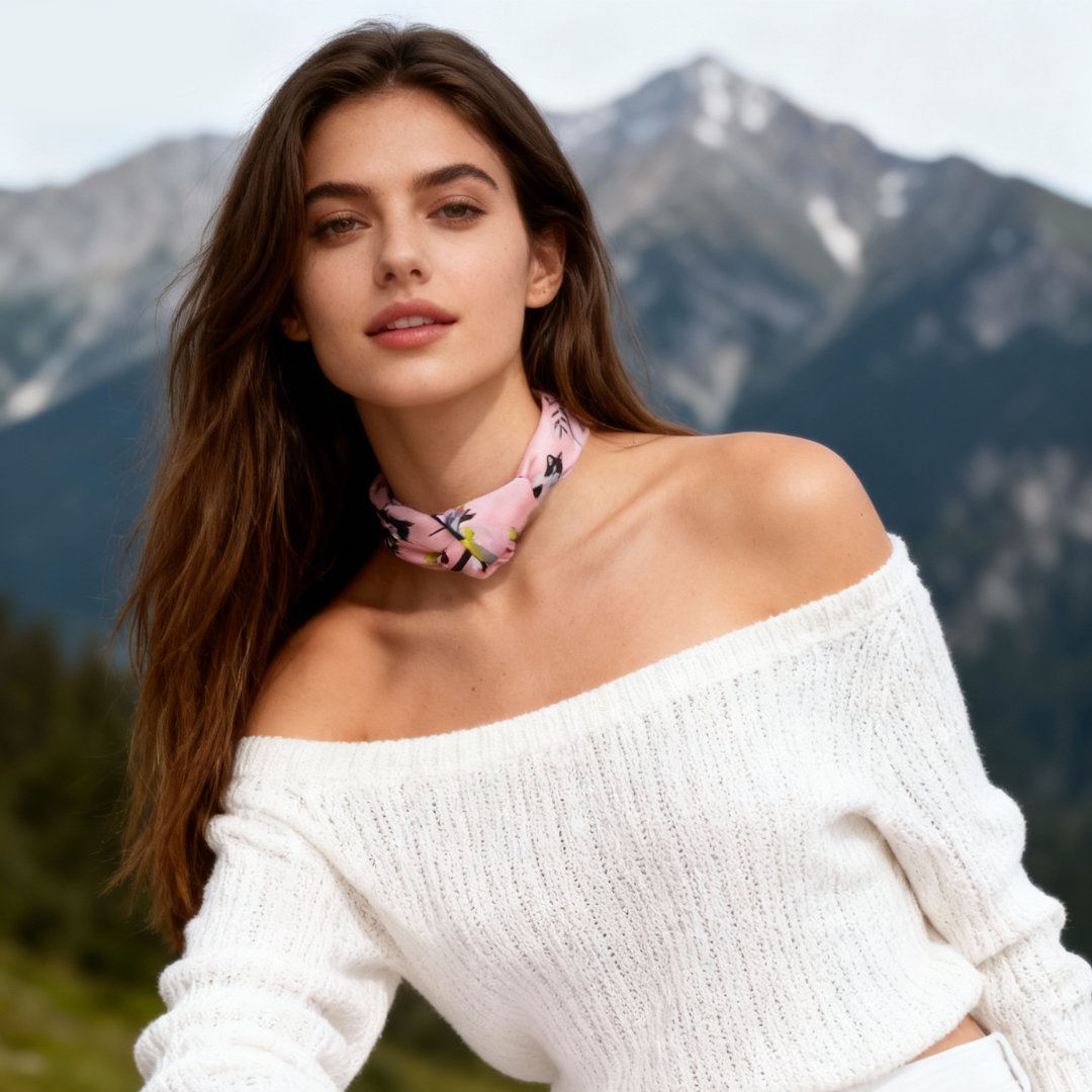 Yogis Cat and Flower Pink Silky Scarf (60cm)