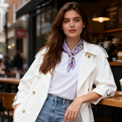 Yogis Cat and Flower Purple Silky Scarf (60cm)