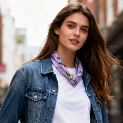 Yogis Cat and Flower Purple Silky Scarf (60cm)