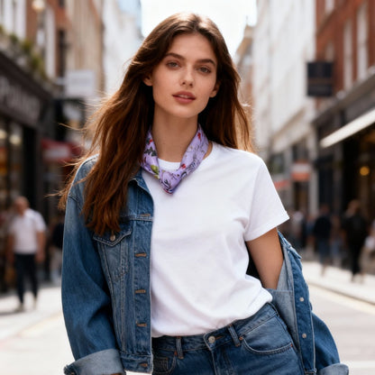 Yogis Cat and Flower Purple Silky Scarf (60cm)