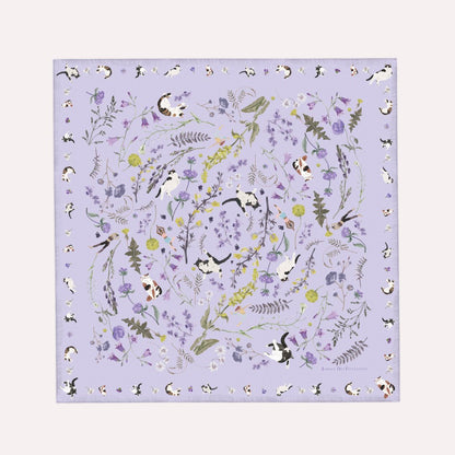 Yogis Cat and Flower Purple Silky Scarf (60cm)