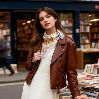 Yogis Cat and Flower Yellow Field Silky Scarf (60cm)