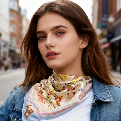 Yogis Cat and Flower Yellow Field Silky Scarf (60cm)