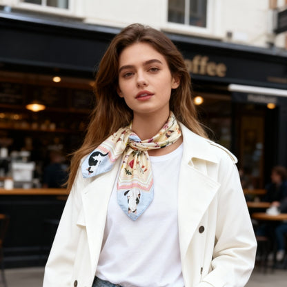 Yogis Cat and Flower Yellow Field Silky Scarf (60cm)