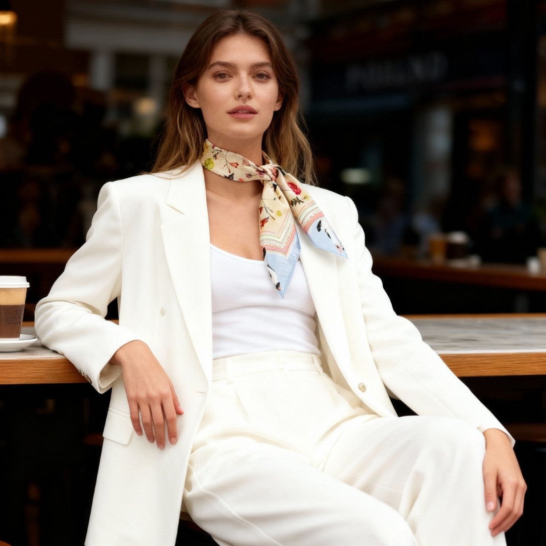 Yogis Cat and Flower Yellow Field Silky Scarf (60cm)