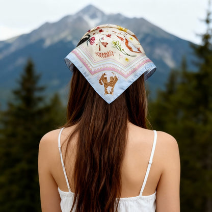 Yogis Cat and Flower Yellow Field Silky Scarf (60cm)