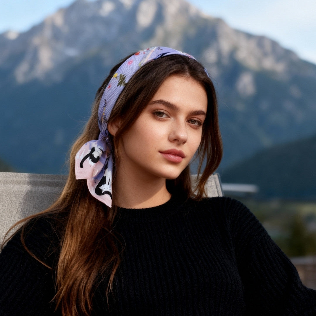 Yogis Cat and Flower Pink and Purple Silky Scarf (60cm)