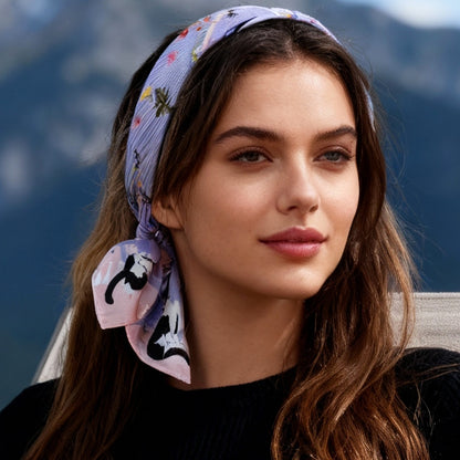 Yogis Cat and Flower Pink and Purple Silky Scarf (60cm)