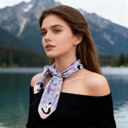 Yogis Cat and Flower Pink and Purple Silky Scarf (60cm)