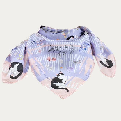 Yogis Cat and Flower Pink and Purple Silky Scarf (60cm)