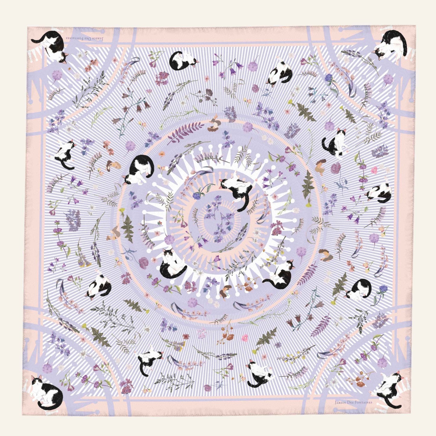 Yogis Cat and Flower Pink and Purple Silky Scarf (60cm)
