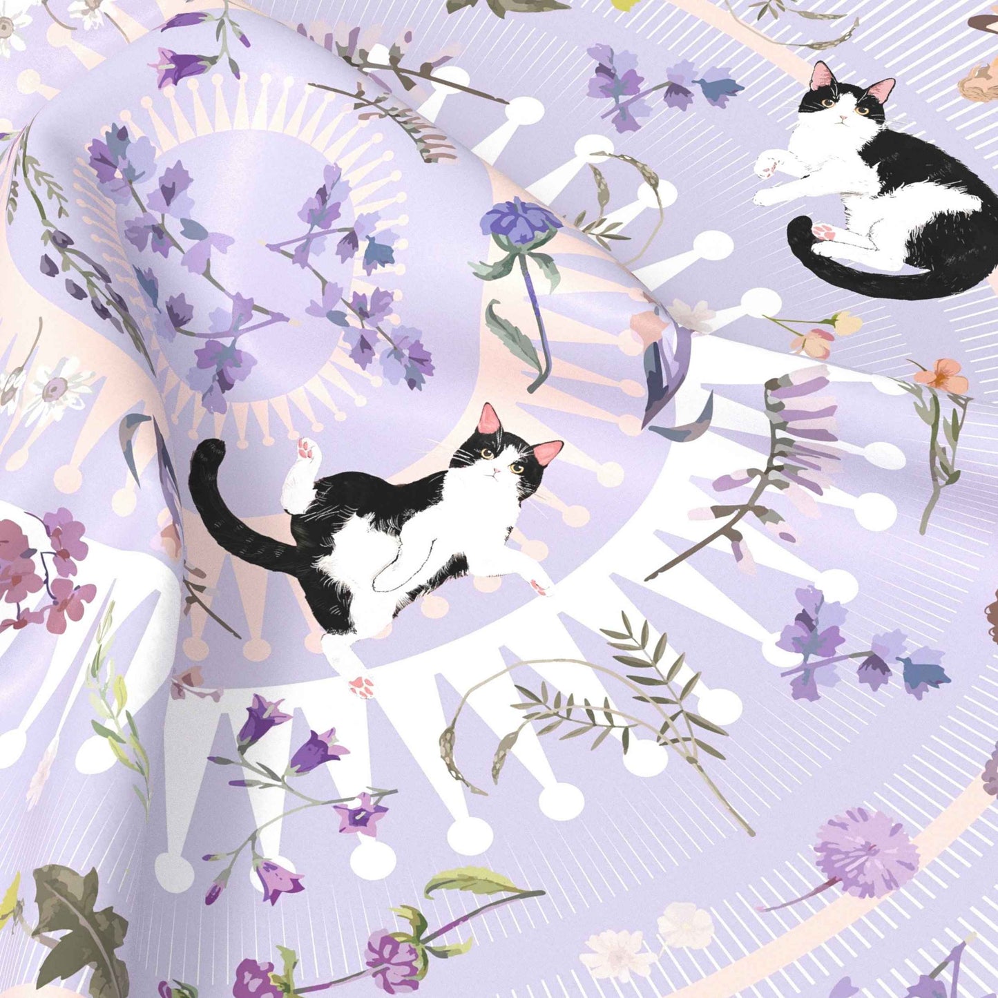 Yogis Cat and Flower Pink and Purple Silky Scarf (60cm)
