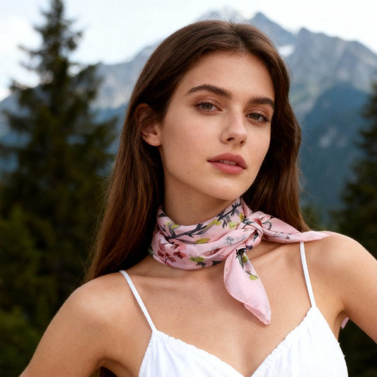 Yogis Cat and Flower Pink Field Silky Scarf (90cm)